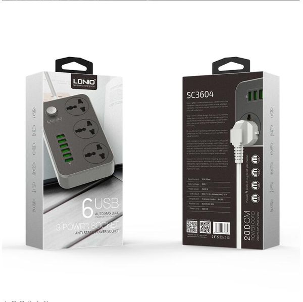 LDNIO SC3604 Smart 6 USB chargeur adaptateur chargeur 5V 3.4A mise à la terre rallonge prise de courant prise ue/royaume-uni 17W