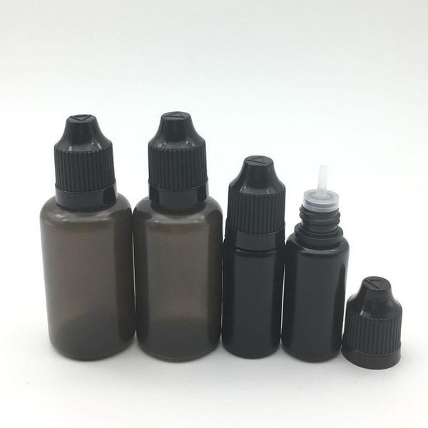 Flacons à aiguille noire en LDPE avec bouchon de sécurité à l'épreuve des enfants et embout compte-gouttes long et fin Flacon compte-gouttes liquide 10 ml 30 ml E