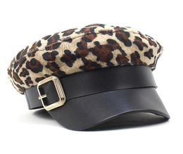 Ldslyjr 2021 Coton Femmes Leopard Grain Print Belt Longue Béret Simple Casual Octogonal Cap d'automne et hiver Joker Painter Hat 437787994
