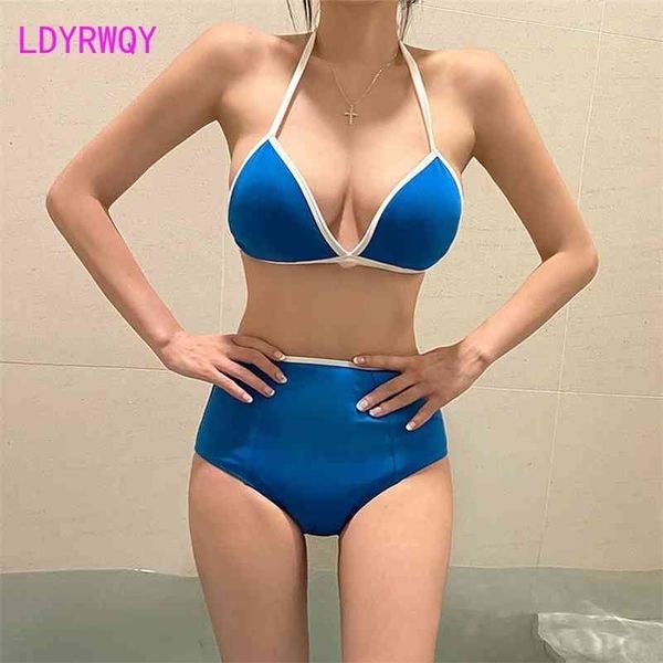 LDYRWQY Version coréenne de la couleur bonbon taille haute sexy mode dos nu petite poitrine rassemblement bikini maillot de bain 210416