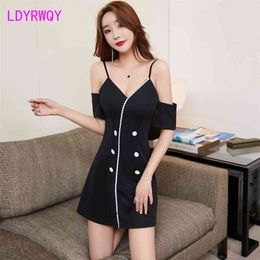 LDYRWQY Zomer Koreaanse versie van de sling strapless low-cut buik-covering slanke mode jurk kantoor dame 210416
