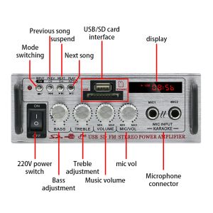 LDZS HIFI Amplificateur numérique AV-808 Bluetooth MP3 Channel 2.0 AMP SION Prise en charge 90V-240V pour la voiture à domicile Max 200W * 2