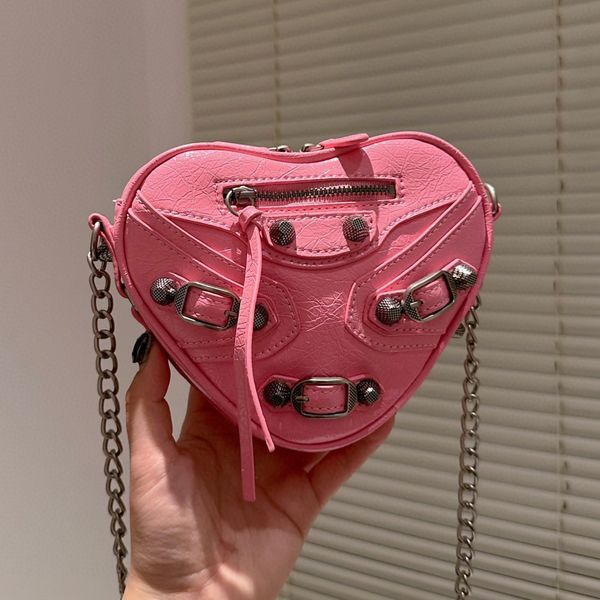 Barbie coeur Sac Le Cagole Hommes XS Flap Sacs noir argent Arena cuir Sacs à main à bandoulière Épaule en cuir Bandoulière Sacs à main de luxe Designer