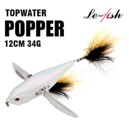 Le Fish 120MM 34G Topwater Popper leurre de pêche attirail corps dur ailes en acier inoxydable brochet perche flottant Wobbler Swimbait 240315