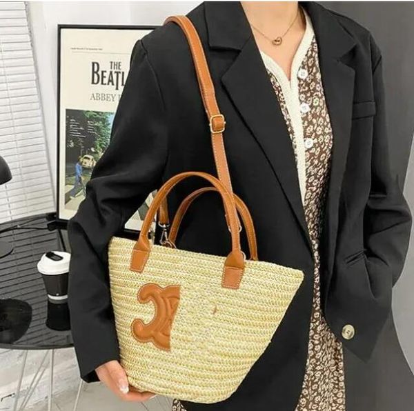 Le Petit Panier Soli Basket Tote sac fourre-tout en cuir Tourté tissé pour femmes Sacs de paille de plage Sac à main