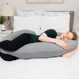 Leachco Sleeper Keeper jersey grijs zwangerschapskussen voor het hele lichaam met een 100% katoenen, afneembare hoes met ritssluiting