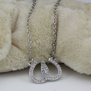 Bijoux sans plomb et sans nickel, collier avec pendentif en fer à cheval double, bijoux en fer à cheval équestre décorés de cristal tchèque blanc