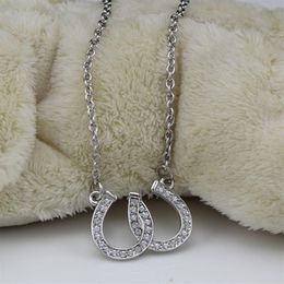 Bijoux en plomb et en nickel, collier avec pendentif en fer à cheval double, bijoux en fer à cheval équestre décorés de cristal tchèque blanc239R