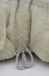 Lood en nikkel sieraden dubbele paardenschoen hanger ketting paardenspoor hoefijzersjuwelen versierd met wit Tsjechisch kristal8855650