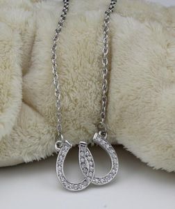 Lead en nikkel sieraden dubbele paardenschoen hanger ketting paardensporen hoefijzers sieraden versierd met wit Tsjechisch kristal2977851