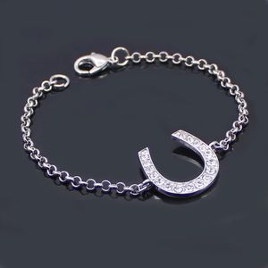 Pulsera de cadena de eslabones de plomo y níquel Pulseras de herradura Joyería de herradura ecuestre decorada con cristal checo blanco brillante249E