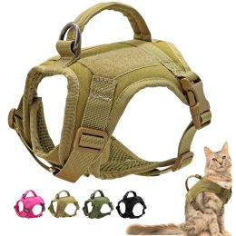 Dirige el arnés de gato táctico militar de nylon gatos de cachorros de chalecos con mango ajustable para gatos perros pequeños entrenamiento de mascotas caminando