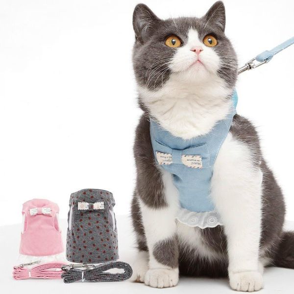 Correas para mascotas, arneses personalizados para gatos, traje de cuerda de tracción, estilo chaleco, correa para el pecho, algodón vaquero, transpirable, cómodo, suave, para gatos pequeños