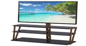 Leadzm TSG007 3265quot meubles de meuble de télévision au sol d'angle avec support pivotant 3 étagères en verre trempé588H1223619