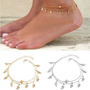 Bracelets de cheville à breloque feuille, Photos réelles, chaîne, à la mode, en alliage d'or 18 carats, bijoux de pied