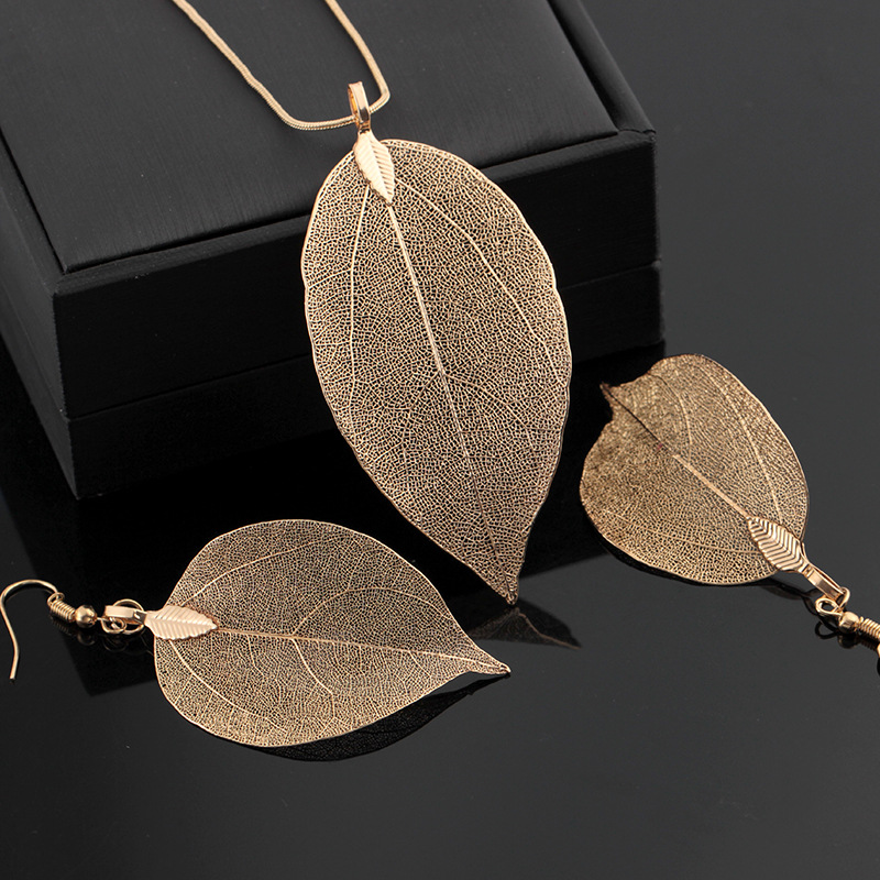 Leaf Design sieradensets ketting oorbellen ingesteld voor vrouwelijke meisjes dame zilveren rosé goud zwarte mode hang charme sieraden suite sieraden cadeau