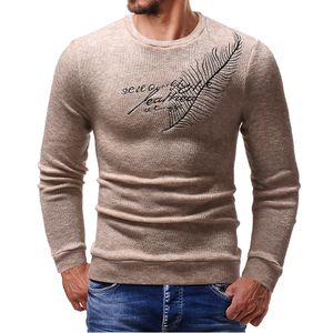 Bordado de hojas de algodón fino para hombre suéteres suéter de punto a rayas de ganchillo casual hombres masculino Jersey ropa T190907