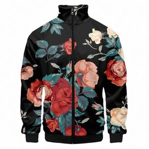 Feuille Fr Rose Sunfr Vestes Impression 3D Automne Hiver Baseball Veste Col Montant Veste Hommes/Femmes Hip Hop Veste Zipper L7Yb #