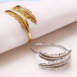 Blad servet houder zilveren ring servet goud