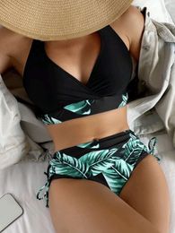 Bikini haute taille à imprimé feuilles 2023 Sweetwwearwwears Spille de baignade Halter Biquini Brésilien de maillot de bain Brésilien Wear