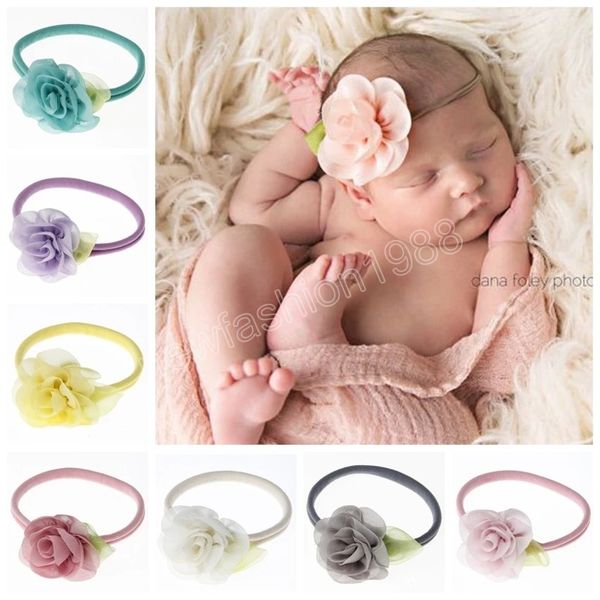 Feuille Rose fleur bébé élastique bandeau Nylon nouveau-né bambin bandes de cheveux mignon photographie accessoires enfants cheveux accessoires