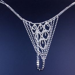 Feuille forme strass taille corps chaîne string bijoux pour femmes Sexy cristal sous-vêtements culotte string mode bijoux