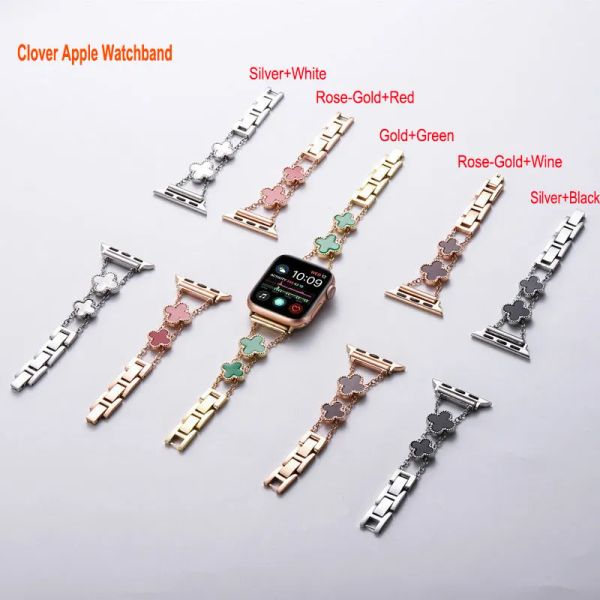 Correas de trébol de hojas para Apple Watch Band 38 40 41 42 44 45 mm Correa ligera delgada Pulsera Reemplazo de hebilla de acero inoxidable G231072PE-3