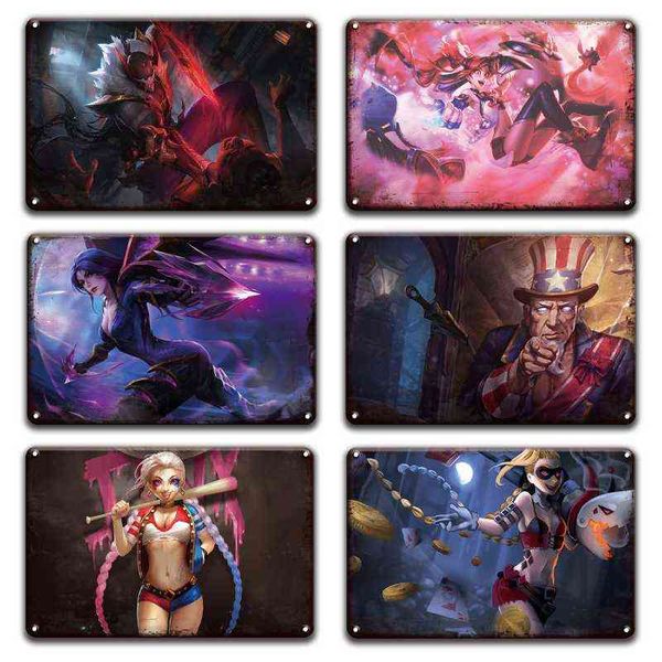 League of Legends Game Poster Metal Tin Sign Vintage Gamer Decoracion Devil Jinx Kai'sa Pintura de hierro Gamer Room Decoración de la pared del hogar H1110