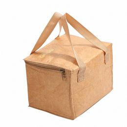 Bolsa de almuerzo plegable a prueba de fugas de gran capacidad Bolsas de papel Kraft Bolsas de mano para alimentos Bolsa de almuerzo impermeable Bolsa de almuerzo de lona J5gG #