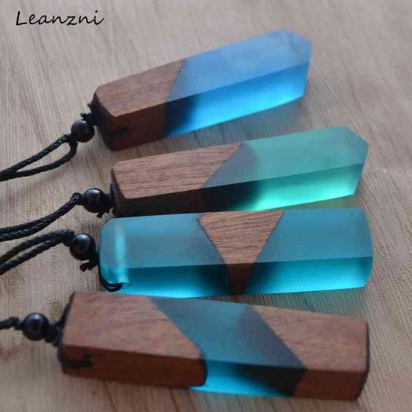 Leanzni Vintage Men'Woman s colgante de collar de resina de madera de moda, cadena de cuerda tejida, regalos de joyería de venta caliente G1206