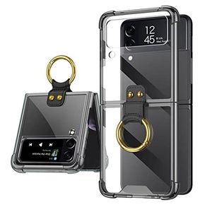 Coques de téléphone en cristal avec support de support d'anneau pour Samsung Z Flip 5 Flip 4 Flip 3 Anti-chute Slim Antichoc Finger Grip Housse de protection pour téléphone