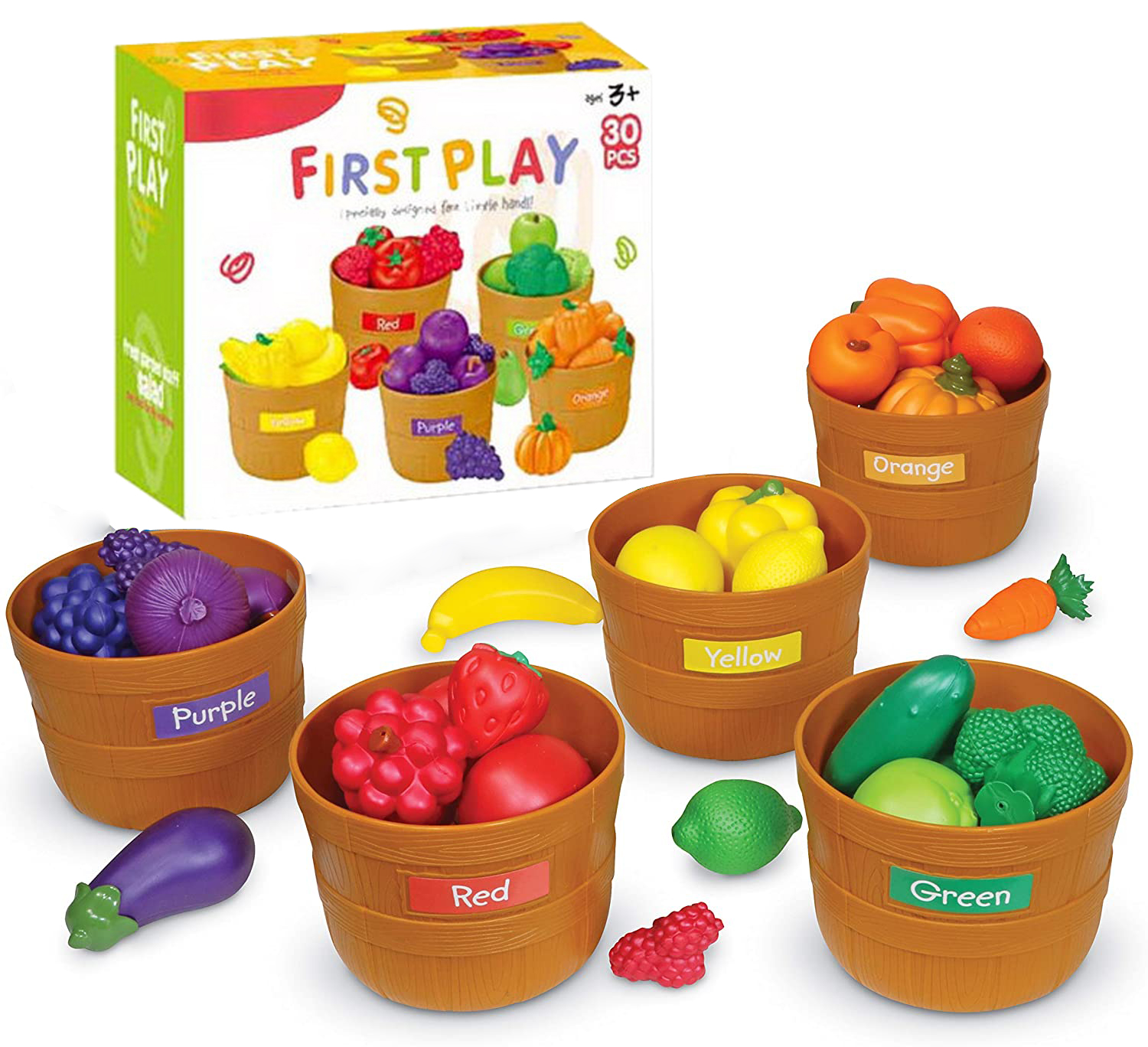 Risorse di apprendimento Farmer Toys Market Ordinamento del colore Set 30 pezzi Fingono di alimenti vegetali da playtoy per i bambini piccoli