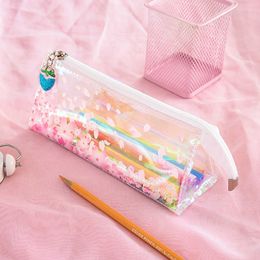 Jouets d'apprentissage 1 pièces Kawaii trousse à crayons Transparent sakura PVC cadeau Estuches école boîte à crayons trousse à crayons sac à crayons fournitures scolaires papeterie