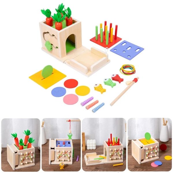 Jouets d'apprentissage 8 en 1 Montessori, boîte en bois avec insertion de pièces de monnaie, jeu de pêche, moteur fin, aide au développement sensoriel, cadeau pour enfants 231201