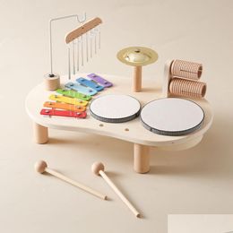 Jouets d'apprentissage bébé cloches éoliennes hochet Montessori enfants éducatifs musicaux enfants Kit de batterie table musicale instruments en bois 240226 Dr Dh8Gd