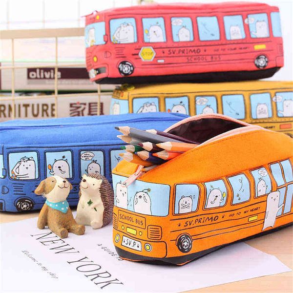 Jouets d'apprentissage bus mignon étui à crayons en toile Boîte de papeterie grande capacité sac à stylos école Étuis à crayons pour enfants étui à stylos Kawaii cadeaux étudiants T220829