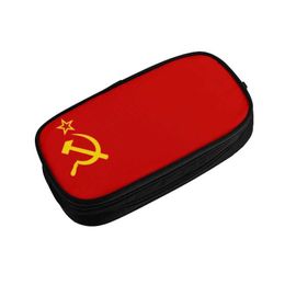 Leren speelgoed schattige vlag van de Sovjet-Unie etui voor jongens Gilrs grote capaciteit Russische CCCP potlood tas schoolaccessoires