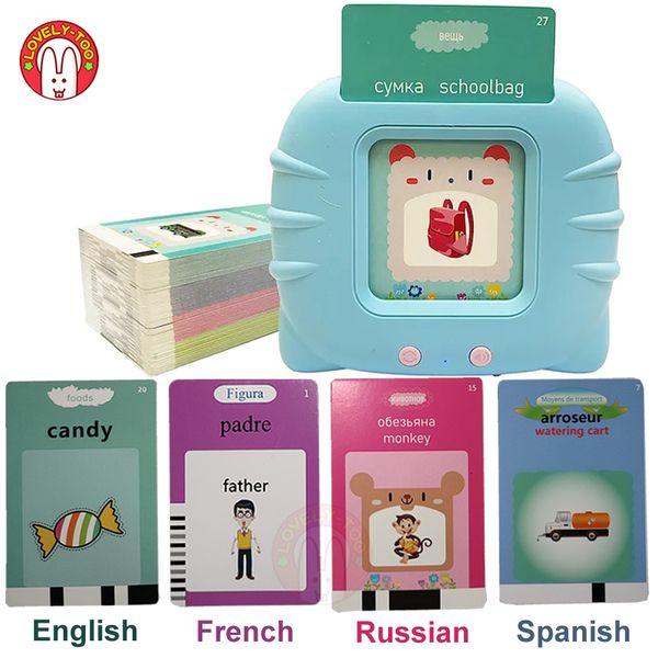 Jouets d'apprentissage Anglais Cartes Flash pour Enfants Parlant Russe Espagnol Français Mots Jeux Éducation linguistique Jouets Visual Reading Gadgets Cadeaux 230802