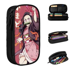 Leer speelgoed Kamado Nezuko Demon Slayer Potlood Cases Anime Pencil Pouch Pen Box For Student Big Capacity Bag Office Zipper Stationery R230822