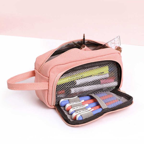 Jouets d'apprentissage Kawaii grille couleur unie étuis à crayons grande capacité contenir 50 stylos coréen papeterie école sac à crayons pour fournitures de bureau étudiant