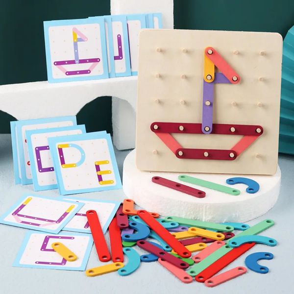 Juguetes de aprendizaje Montessori bebé juguete creativo gráficos geométricos tablero rompecabezas con tarjetas educación infantil para niños preescolares niños 231128