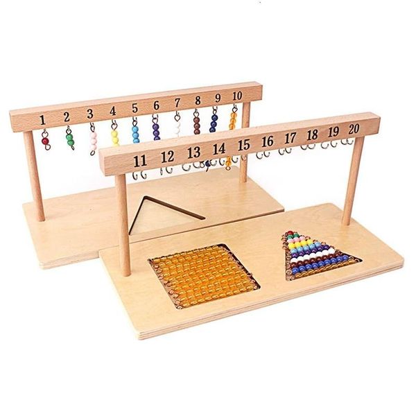 Juguetes de aprendizaje Montessori Enseñanza Matemáticas Números digitales 120 Perchas y cuentas de colores Escaleras para diez tableros Entrenamiento escolar preescolar 2401 Dhrwi