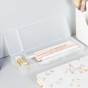 Jouets d'apprentissage trousses à crayons bureau scolaire boîte en plastique transparente mate simple givré rose vert blanc stylos rangement fournitures de papeterie