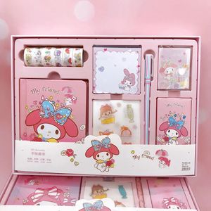 Leerspeelgoed Sanrio Kuromi Melody Cinnamoroll Cartoon Handboek Set Combo Schattig Meisje Tape Stickers Kladblok Pen School Student Gift Prize 231124