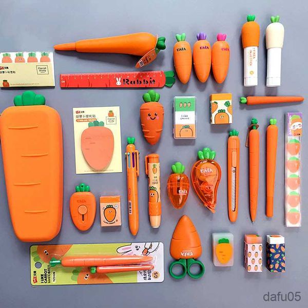 Jouets d'apprentissage Sharkbang conçu créatif carotte fraise papeterie ensemble 20 pièces paquet enfants cadeau d'anniversaire trousse à crayons Gel stylo école fournisseurs R230822
