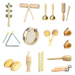 Lernspielzeug für Kleinkinder, Musikspielzeug-Set, Kastagnette, Sandhammer, Tamburin, Dreieck, Doppelringer, Orff-Schlaginstrumenten-Sets, Montessori-Spielzeug 230926