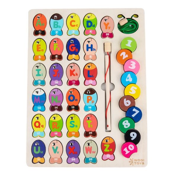 Jouets d'apprentissage Treeyear Jeu de pêche magnétique en bois Jouet pour les tout-petits Alphabet Poisson Attraper Jeux de comptage Puzzle avec chiffres et lettres 231201