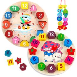 Juguetes de aprendizaje Penguino de madera Número de reloj de conejo Color Cognitivo Inglaterra Cognitiva Puzzle Juguetes Regalos para niños Montessori Tmz