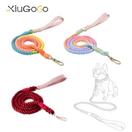 Laisses 1.2/1.5M laisse de chien à la main tressé en cuir de coton corde de traction ensemble pour accessoires pour animaux de compagnie arc-en-ciel marine gris rouge choix coloré