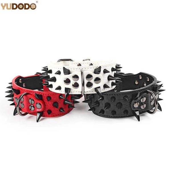 Correas 2 pulgadas de ancho Collar de perro tachonado de cuero suave Collar de remache negro para perros medianos grandes Pitbull Bully Collar 1524